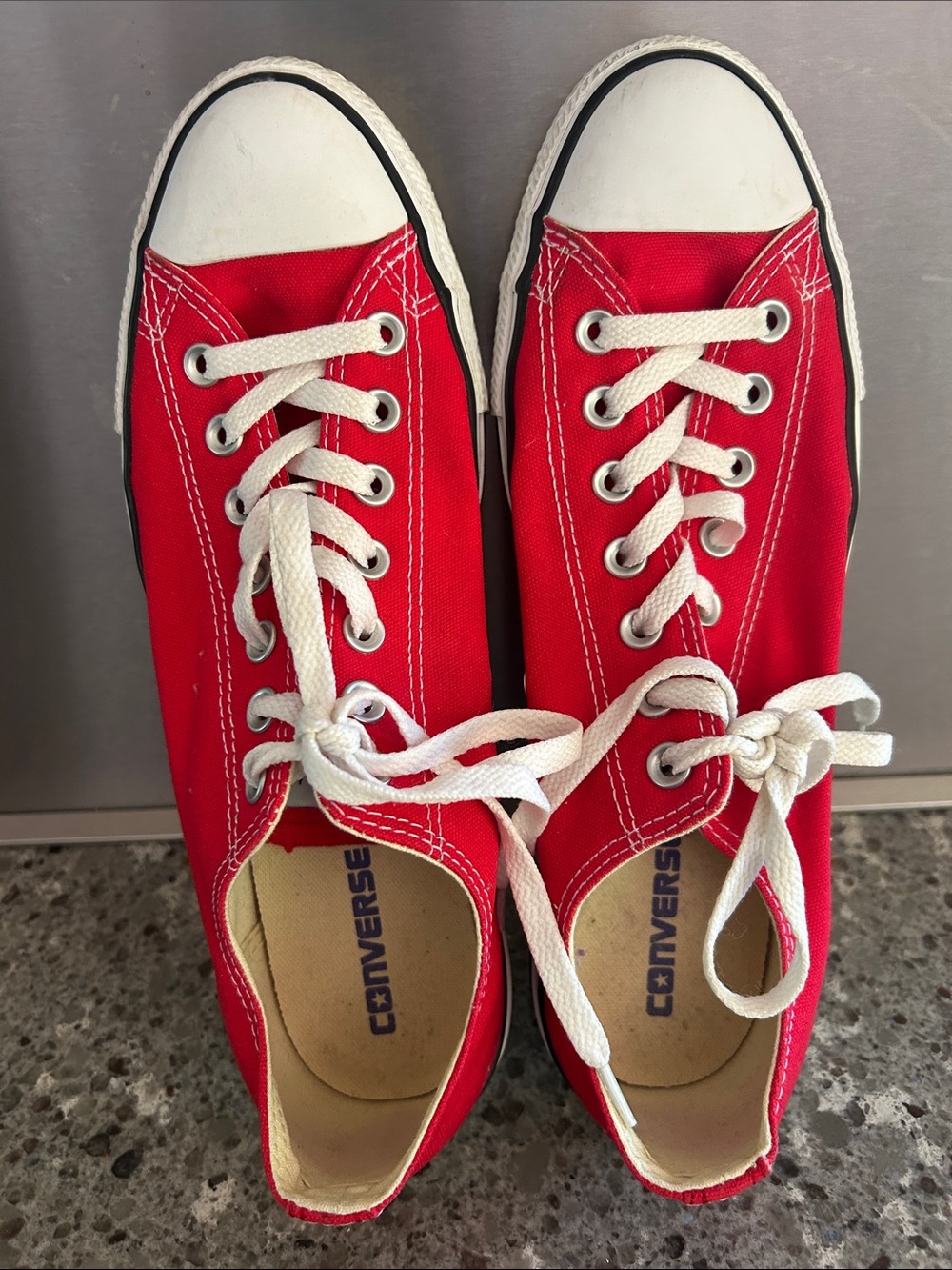 Converse Red and White Low-Top Canvas Sneakers